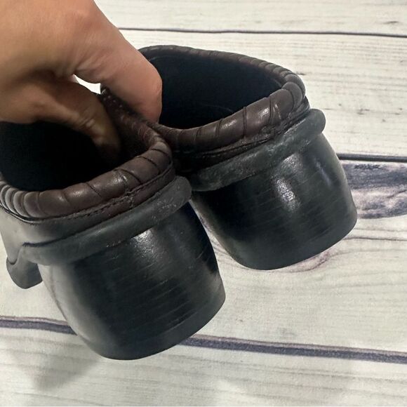 Cole Haan Womens Shoes Black Leather Mules Slides Brown Rope Edging Sz 6 - Picture 3 of 9